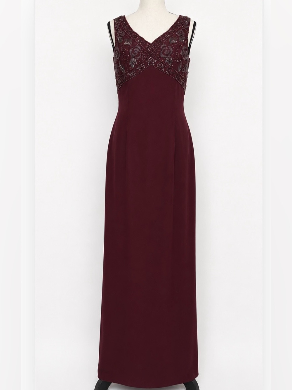 Embellished Formal Gown Maroon Burgundy Beaded Maxi Dress Gala Wedding FLAWED